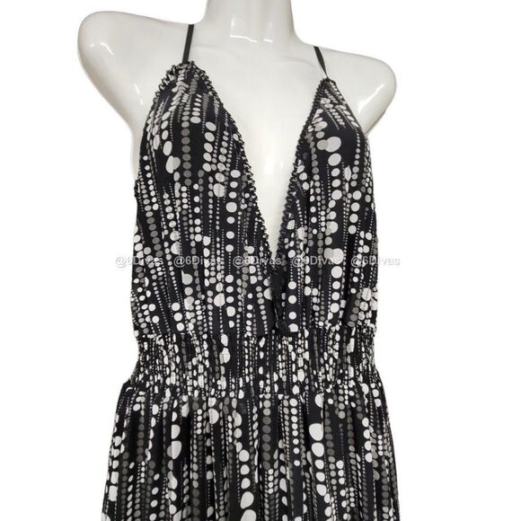 BLACK Grey Polka Dot Spaghetti Strap Long Maxi Dress- Small Medium - Picture 2 of 6